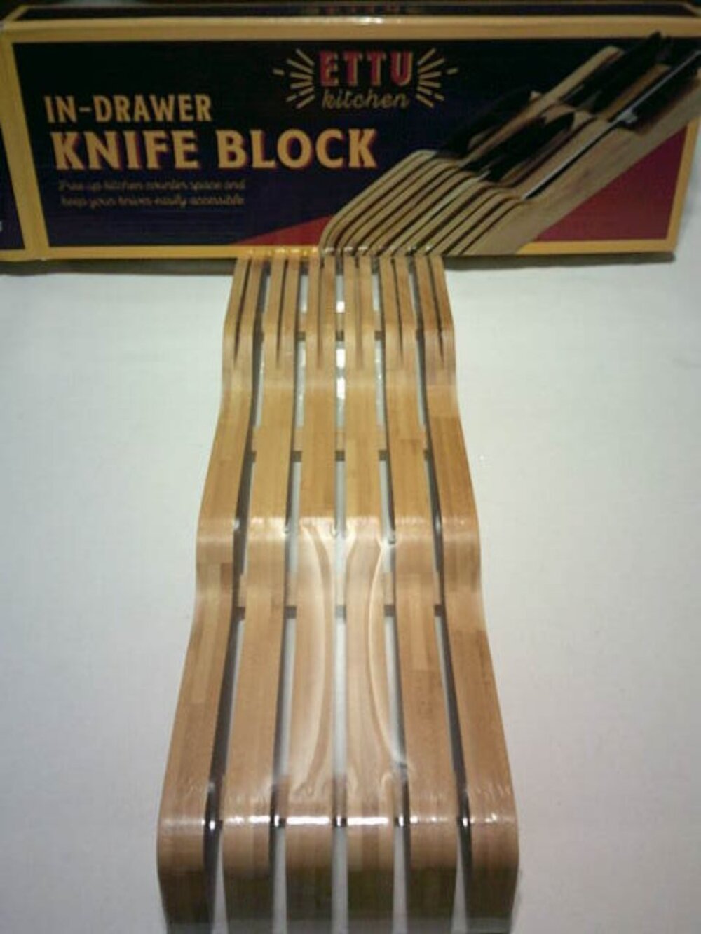 NEW ETTU KITCHEN IN-DRAWER KNIFE BLOCK WOODEN BAMBOO HOLDS 11-16 KNIVES FREE SPA